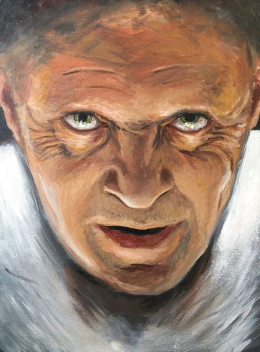 Painting titled "Hannibal Lecter" by Ruslan Baysaev, Original Artwork, Oil Mounted on Cardboard