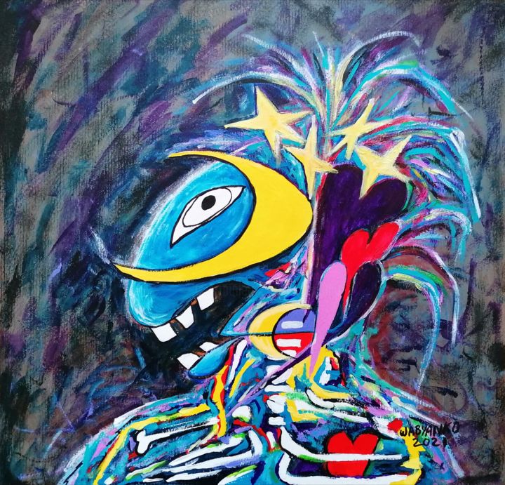 Portrait Monsieur Lunaire 绘画, 15.8x15.8 in
