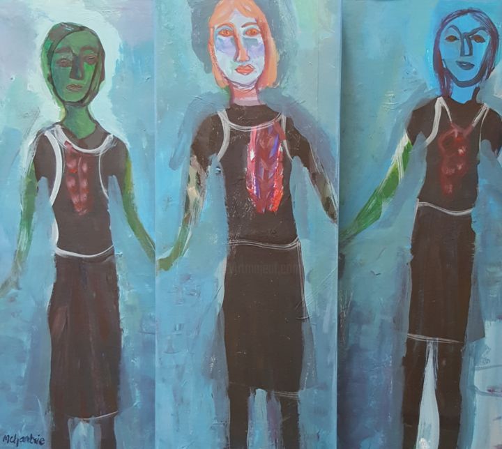 Painting titled "LES BRETONNES EN NO…" by Mchartrie, Original Artwork, Acrylic Mounted on Wood Panel