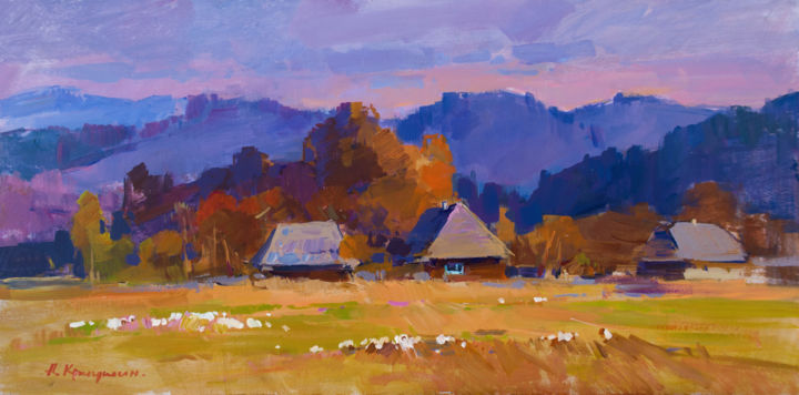 Painting titled "Warm autumn in the…" by Aleksander Kryushyn, Original Artwork, Acrylic