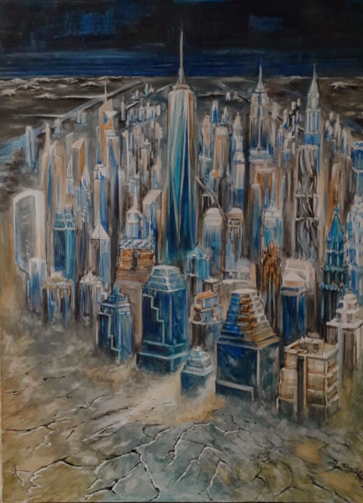 Blu Solitario 绘画, 36.2x28 in