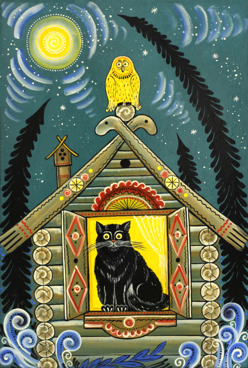 Кот Баюн в домике 绘画, 23.6x15.8 in