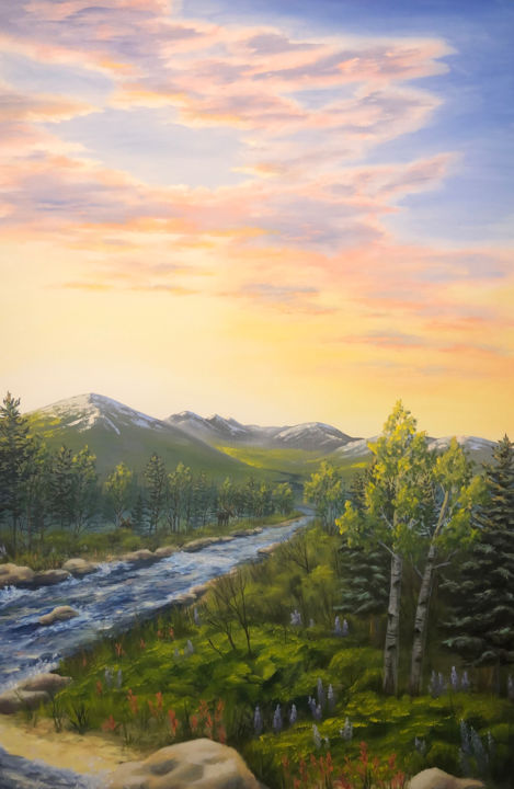 "Mountain Colors" başlıklı Tablo Sandy Bridgewater tarafından, Orijinal sanat, Petrol