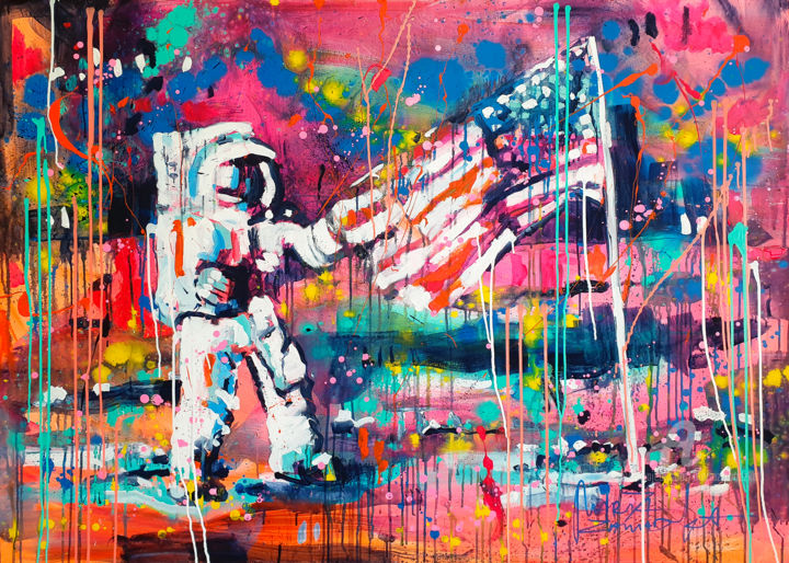 Moon landing 绘画, 39.4x55.1 in