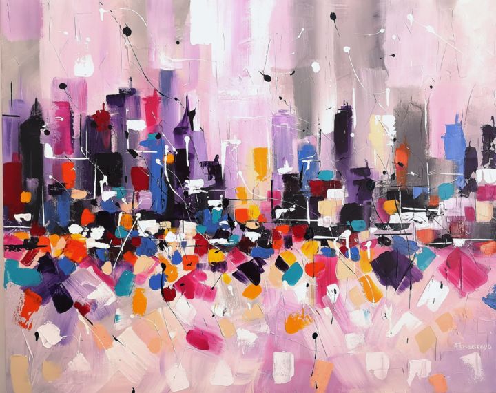 Pintura intitulada "Love city" por Aliaksandra Tsesarskaya, Obras de arte originais, Acrílico