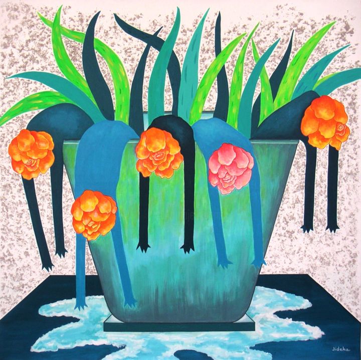 Peinture intitulée "Roses assoiffées" par Jocelyne Deschamps-Kus, Œuvre d'art originale, Acrylique Monté sur Châssis en bois