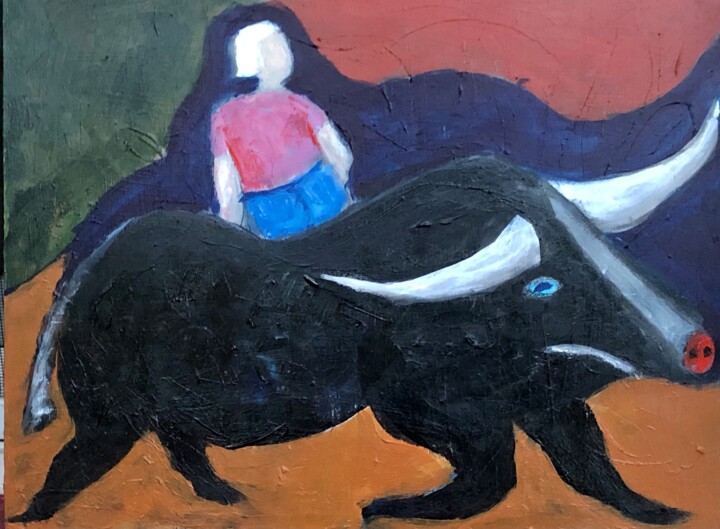 Miss Edna and her Bull 绘画, 9x12 in