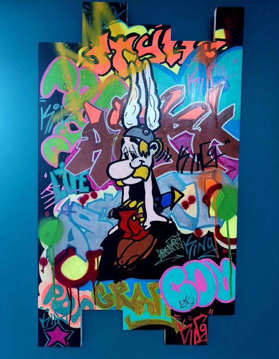 Street Art "Asterix King" 绘画, 33.1x18.9 in
