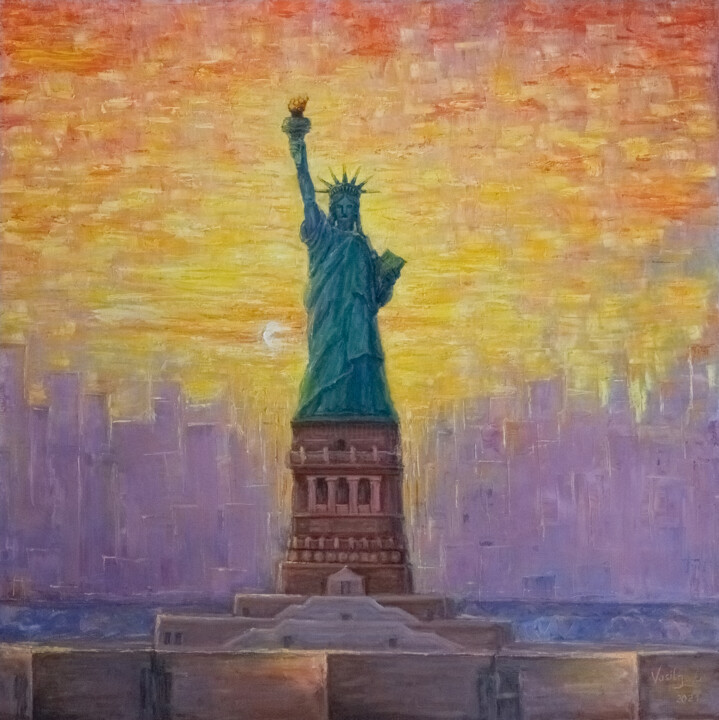 Statue of Liberty. Sunset melody in New York 绘画, 29.5x29.5 in