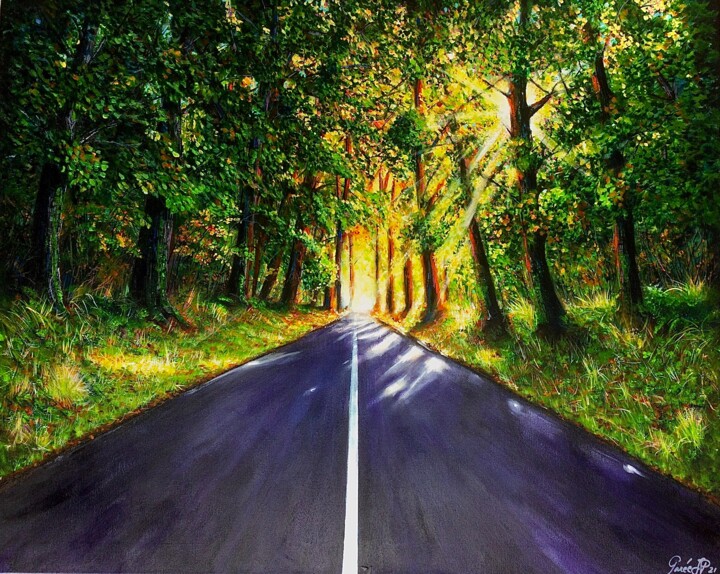 Painting titled "« Sur la route »" by Jean-Pierre Parée, Original Artwork, Acrylic