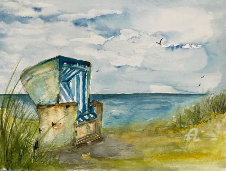 绘画 标题为“Strandkorb am Meer” 由Corason, 原创艺术品, 水彩