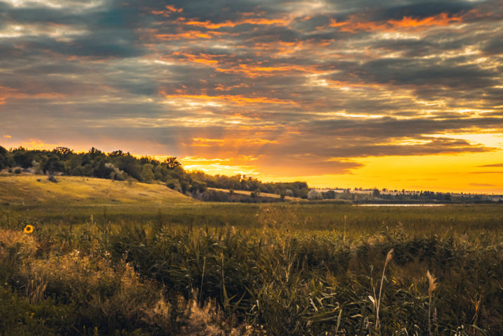Fotografie getiteld "Вечер у речки" door Evgeniy Cherkun, Origineel Kunstwerk, Digitale fotografie