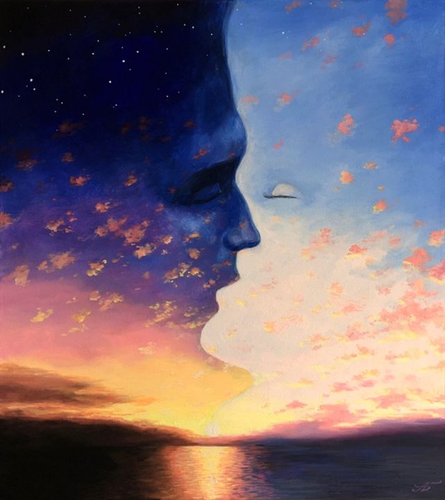 The kiss of day and night. 绘画, 19.7x17.7 in