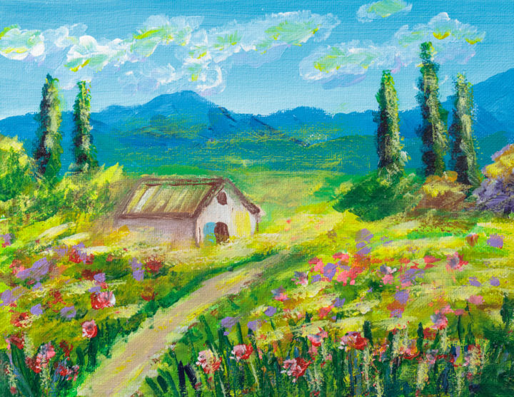 Painting titled "Provencal Landscape…" by Margarita Andrejeva, Original Artwork, Acrylic