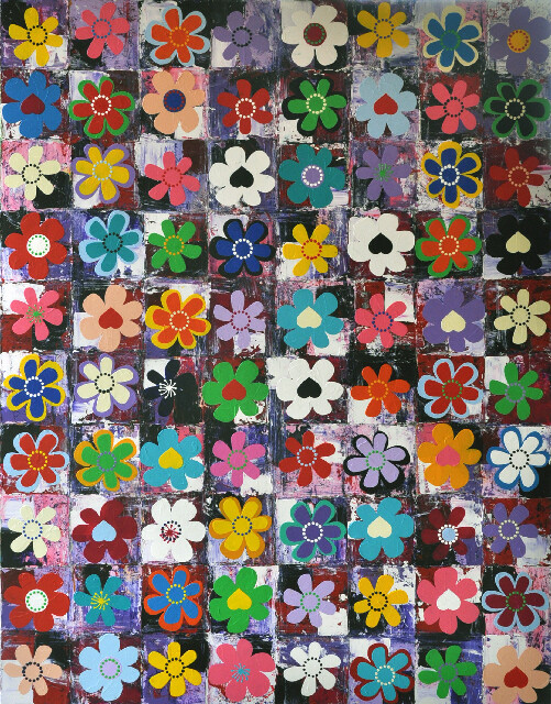 Ζωγραφική με τίτλο "Flower II" από Thierry Trivès, Αυθεντικά έργα τέχνης, Ακρυλικό Τοποθετήθηκε στο Ξύλινο φορείο σκελετό