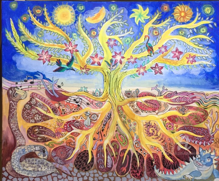 Arbre, réserve de vie. 绘画, 18.1x21.7 in
