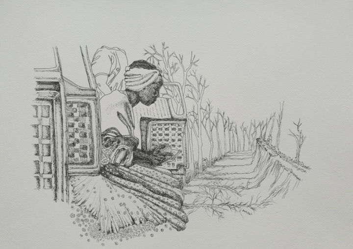 lectrice dans le métro 图画, 11.7x16.5 in