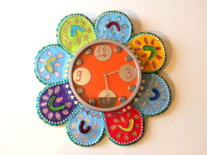 horloge vintage fleur Design, 16.5x16.5 in