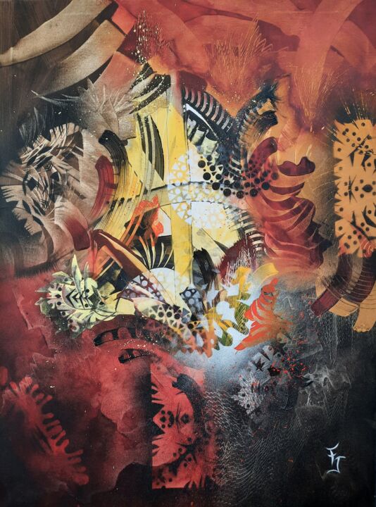 Painting titled "Paradis" by La Dentellière Des Couleurs, Original Artwork, Acrylic Mounted on Wood Stretcher frame