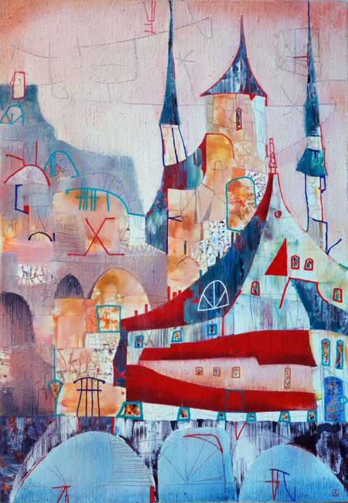 Old city Original Acryl ÖL auf Leinwand 100 x 70 cm, 1 绘画, 39.4x27.6 in