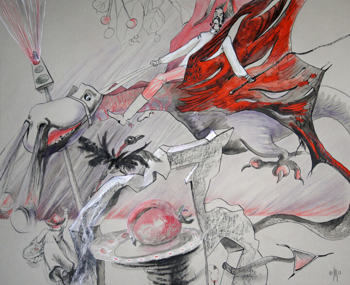 Dreams of something... red 绘画, 15.8x19.7 in