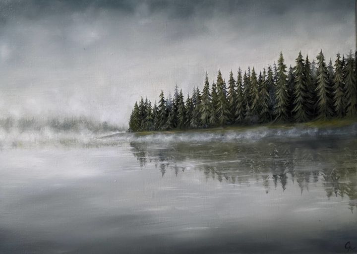 Reflet sur l'eau 绘画, 13x18.1 in
