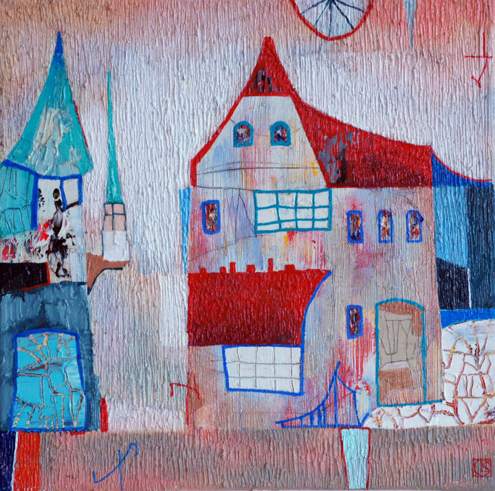 Old city Original Acryl ÖL auf Leinwand 30 x 30 cm, 28 绘画, 11.8x11.8 in