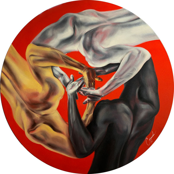 Painting titled "Trinity" by Irina Sazonova, Original Artwork, Oil Mounted on Wood Stretcher frame