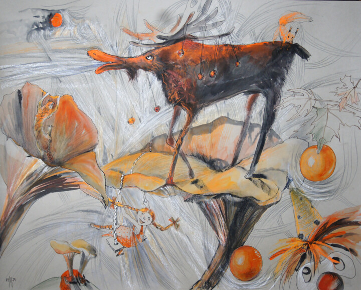 Dreams of something... orange 绘画, 18.9x24.8 in
