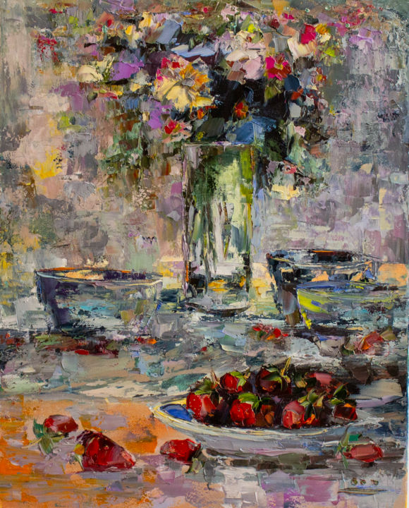 Summer Memories: Flowers and Berries 绘画, 19.7x15.8 in