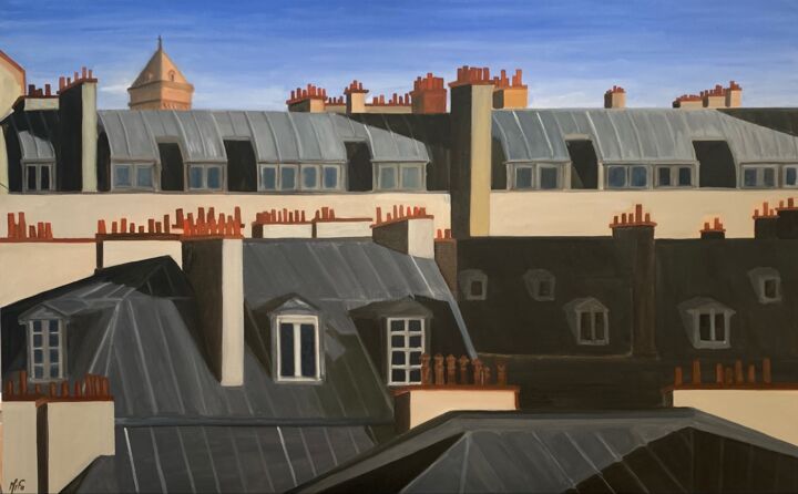 Schilderij getiteld "Sous le ciel de Par…" door Marie France Garrigues, Origineel Kunstwerk, Olie Gemonteerd op Frame voor h…