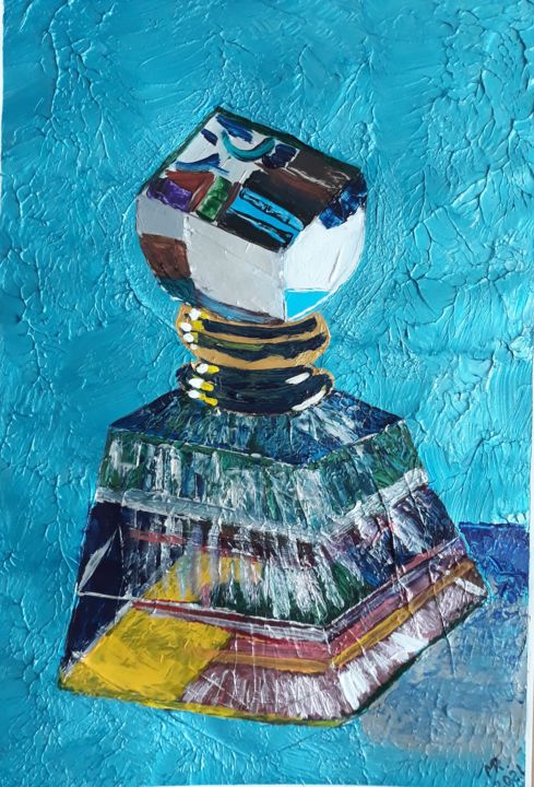 Small colored perfume bottle. 绘画, 17.3x11.8 in