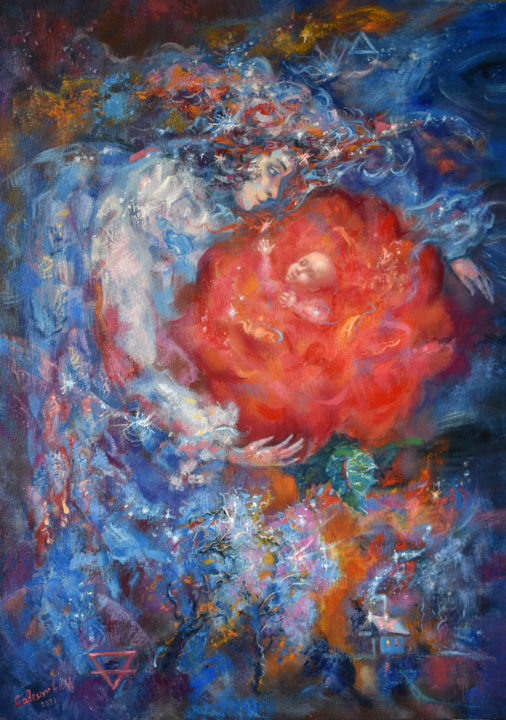 Fantasy Painting Mystical Elements Earth and Fire 绘画, 27.6x19.7 in