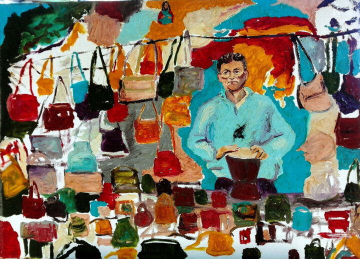 IL RICHIAMO DEL VENDITORE DI BORSE 绘画, 19.7x27.6 in