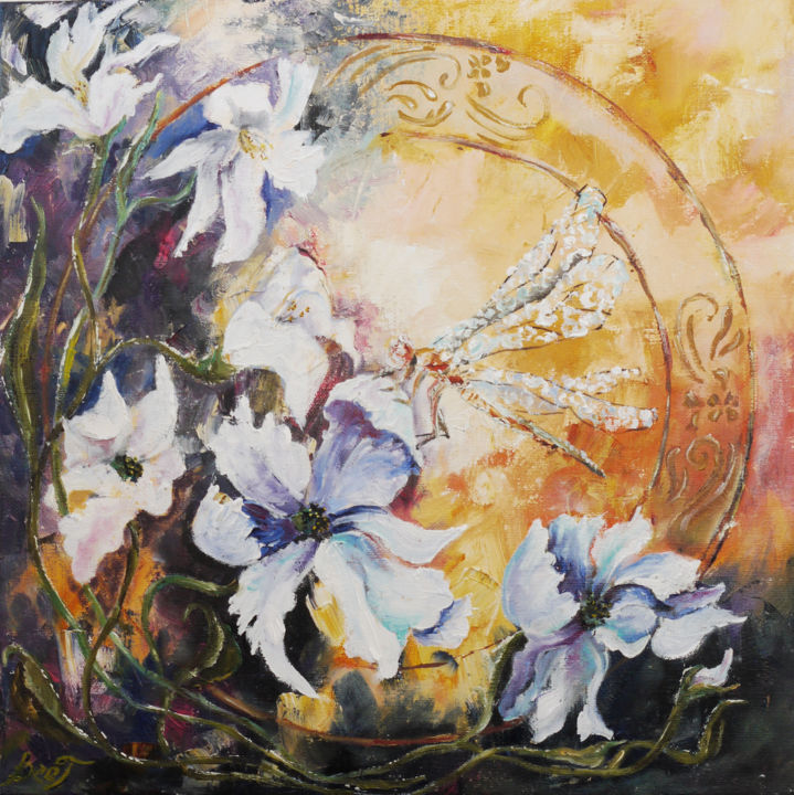 Art Nouveau dreams of a dragonfly 绘画, 15.8x15.8 in