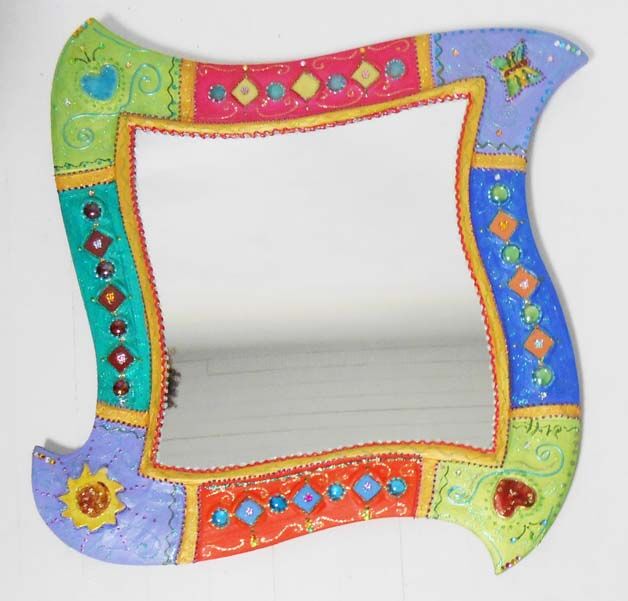miroir arabesque peinture multicolore "cœurs, papillon et to 设计, 23.6x23.6 in