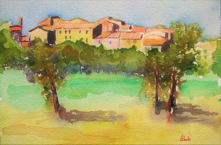 Peinture intitulée "Combaillaux" par Jean-Noël Le Junter, Œuvre d'art originale, Aquarelle Monté sur Panneau de bois