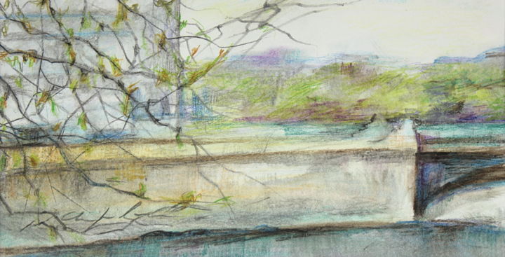 Dessin intitulée "Spring, Paris" par Nathalia Chipilova, Œuvre d'art originale, Crayon