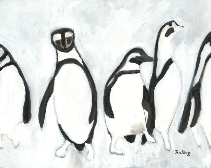 Penguins at Woodland Park Zoo 绘画, 16x20 in