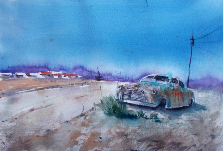car wreck 绘画, 13.8x20.9 in