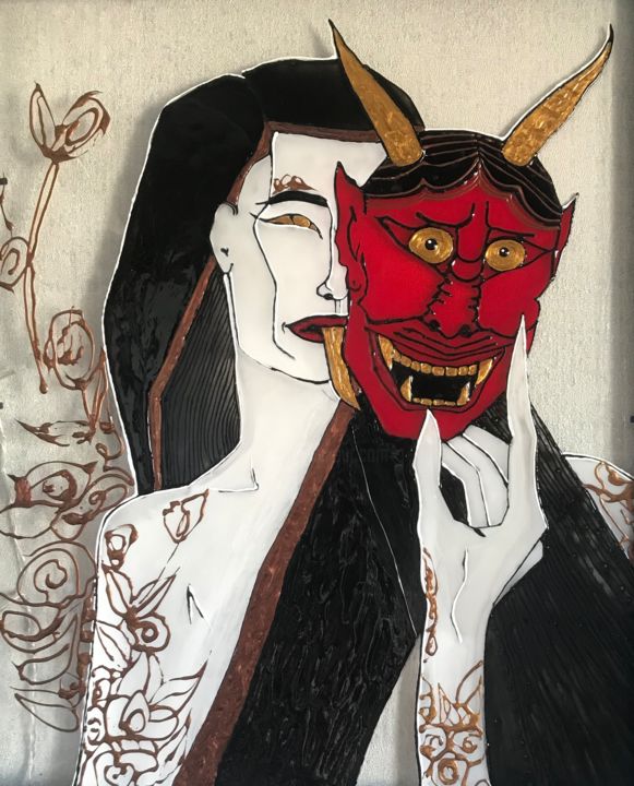 Printmaking titled "Витраж Хання" by Anastasiia Videnko (Nastasia Vi), Original Artwork, Stained glass painting