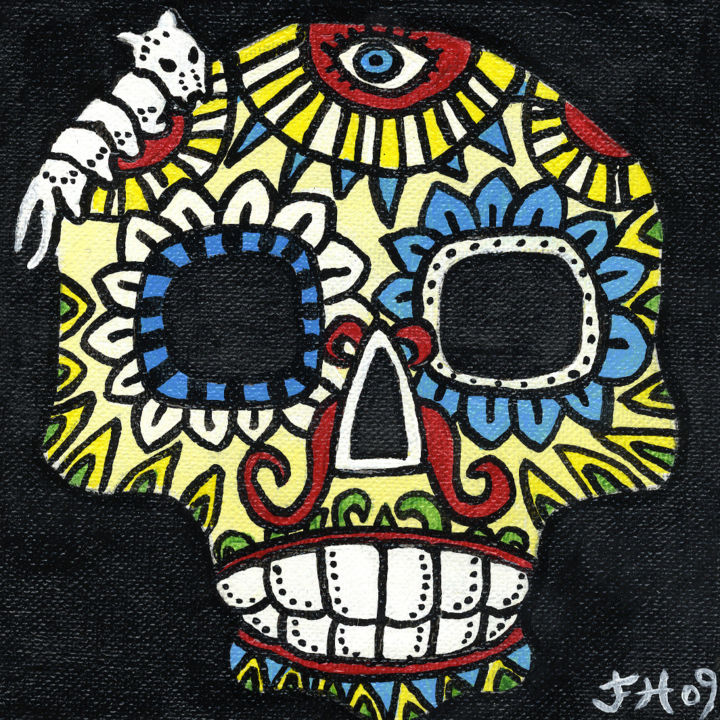 Tête de mort : Vanité à la larve 绘画, 5.9x5.9 in