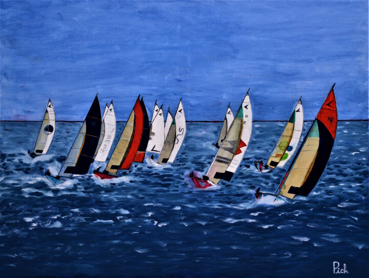 Pintura titulada "Régate en solitaire…" por Pich, Obra de arte original, Oleo Montado en Bastidor de camilla de madera