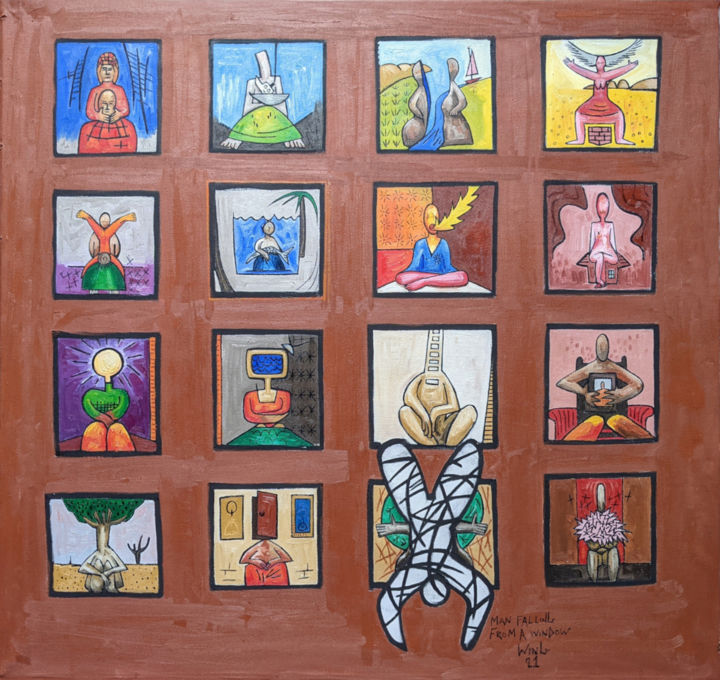 Painting titled "Man Falling From A…" by Gerald Shepherd F.F.P.S., Original Artwork, Oil