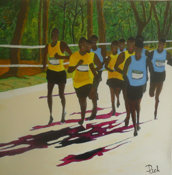 Pintura titulada "Les marathoniens de…" por Pich, Obra de arte original, Acrílico Montado en Bastidor de camilla de madera