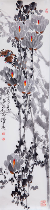 Painting titled "Spring message 春消息…" by Dayou Lu, Original Artwork, Pigments