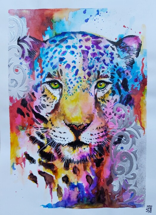 Colored Leopardo 绘画, 16.5x11.7 in