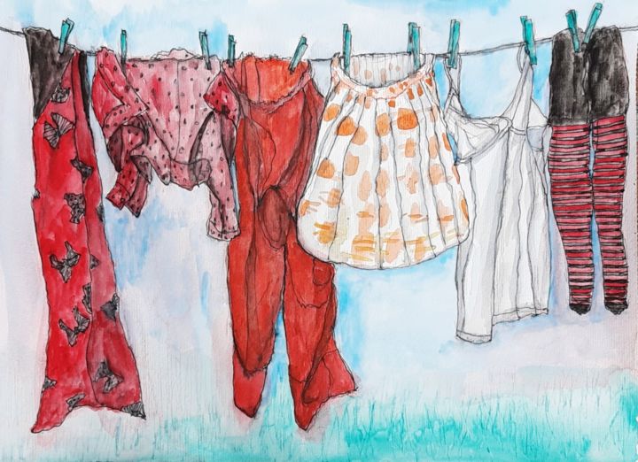 Painting titled "Mrs Mullany´s Washi…" by Jill Carrott, Original Artwork, Watercolor