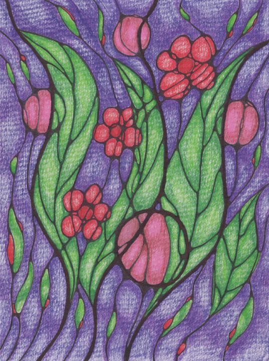 Disegno intitolato "Night Flowering" da Valerii Latyshev, Opera d'arte originale, Matita