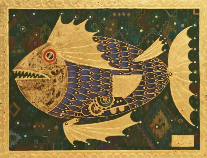 金鋼魚 绘画, 19.7x23.9 in
